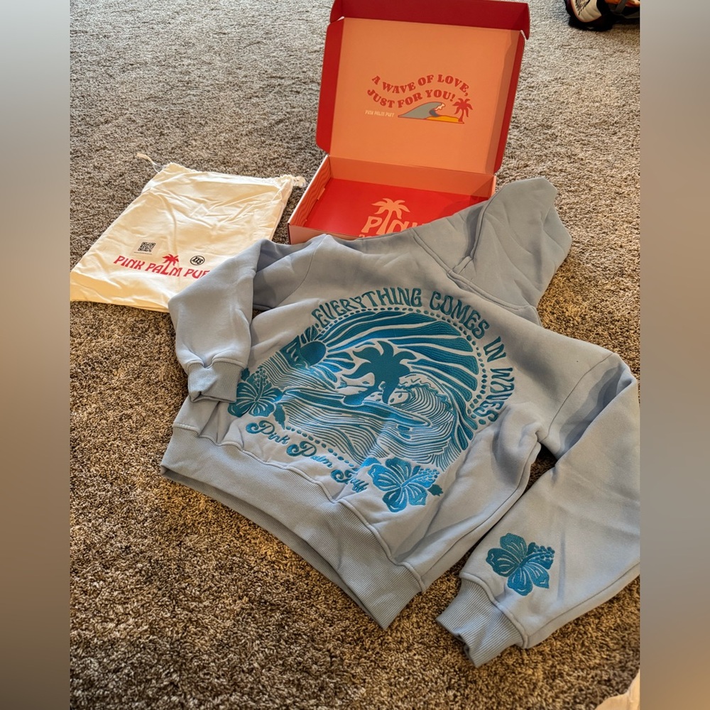 Pink Palm Puff Sweatshirt, Size XXS